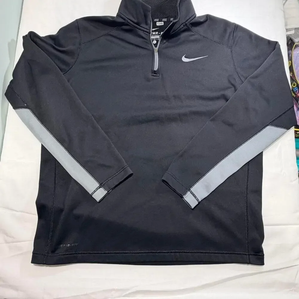 Nike Therma-FIT 1/4 Zip Pullover Mens L Black Gray Fleece Golf Performance